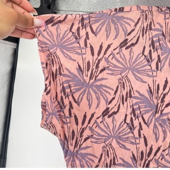 Madewell Womens Small Pink Oasis Palms Floral Tiered Button Dress Cotton Lyocell - Picture 4 of 12